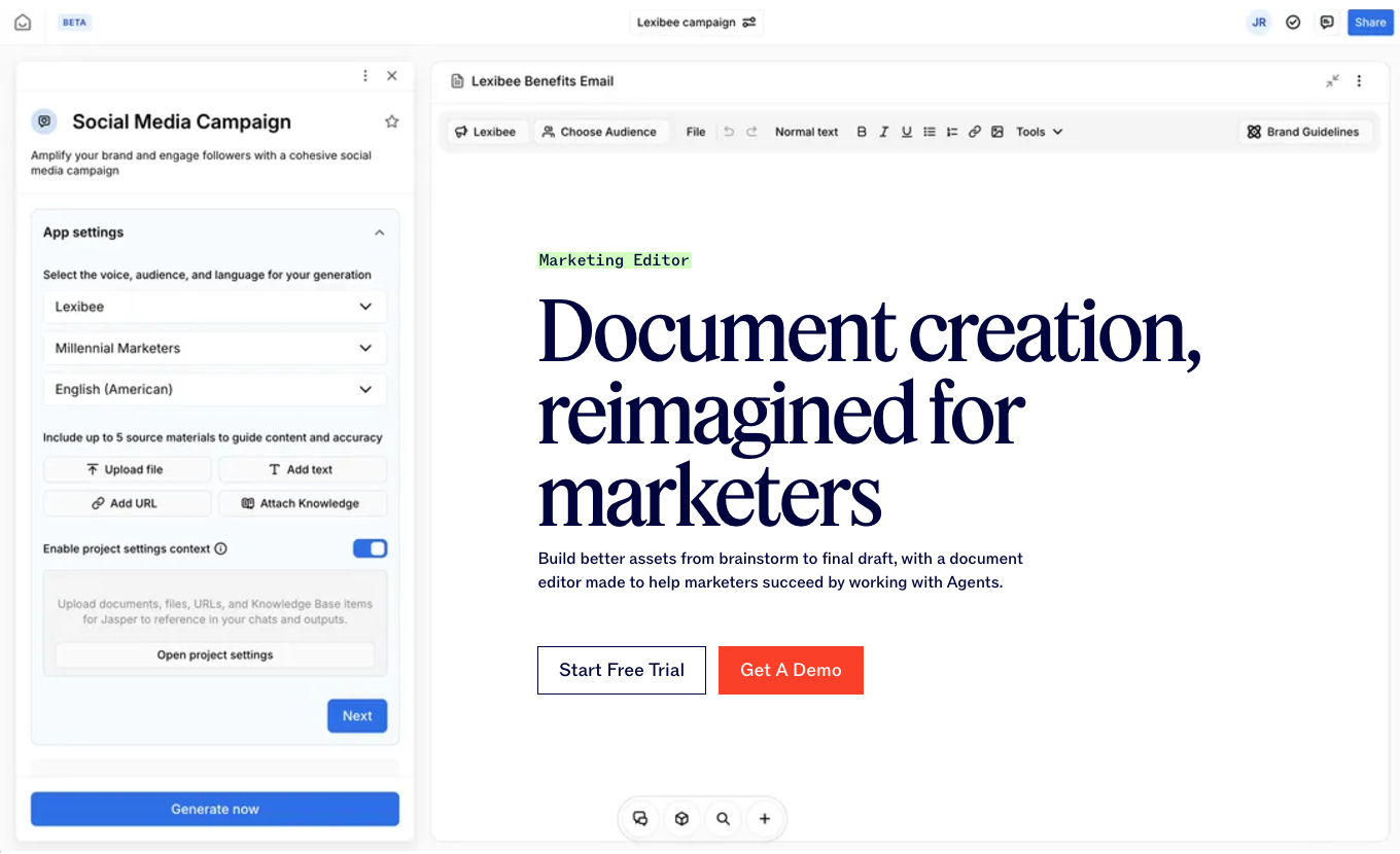 Jasper AI editor interface